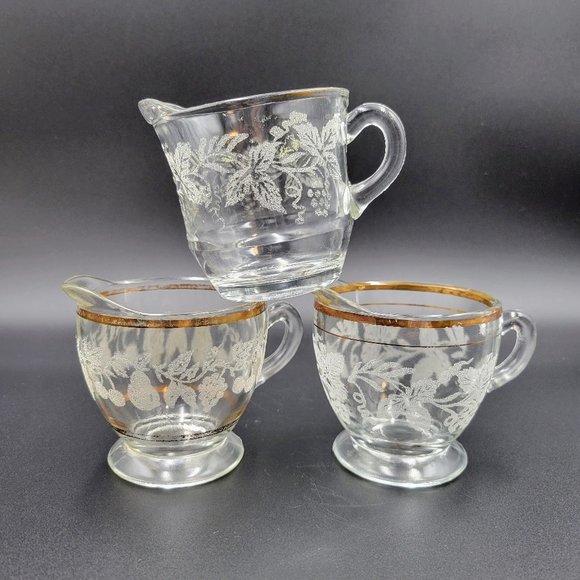 Vintage Creamers Frosted Grape & Leaf Gold Set Of 3 Creamer Syrup Condiment - Picture 2 of 16